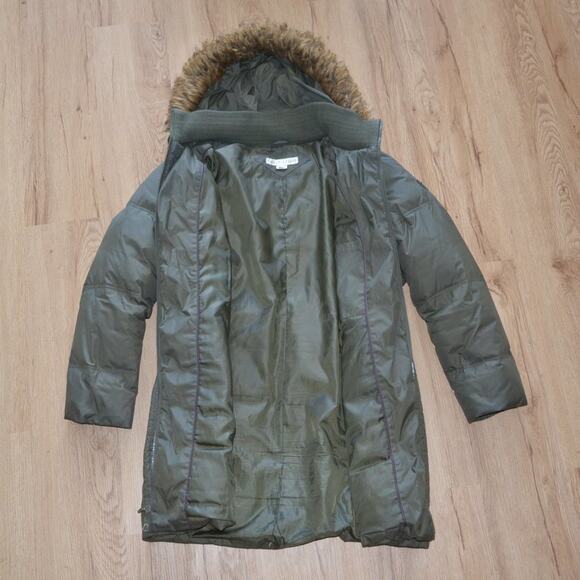 Larry Levine Puffer Jacket Coat Faux Fur Hood Green Size XL - Picture 1 of 5